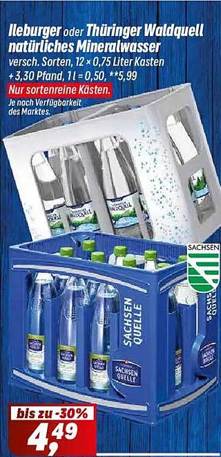 Ileburger oder Thüringer Waldquell natürliches Mineralwasser - 12 x 0,75 Liter Kasten