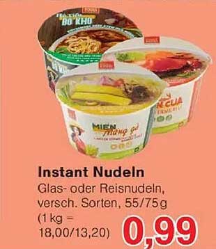 Instant Nudeln - Glas- oder Reissnudeln, verschiedene Sorten, 55/75g