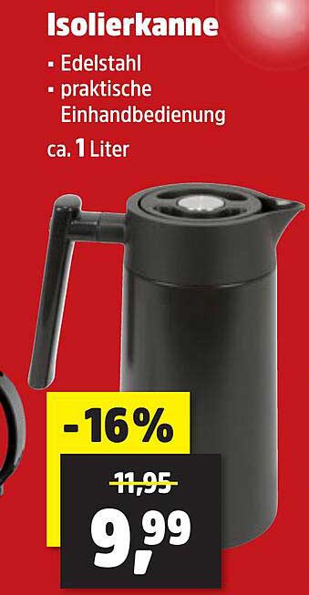 Isolierkanne aus Edelstahl - Praktische Einhandbedienung, ca. 1 Liter