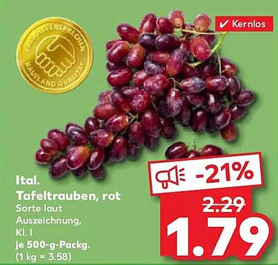 Ital. Tafeltrauben, rot, 500 g - nur 1,79 €