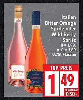 Italien Bitter Orange Spritz oder Wild Berry Spritz 0,75 l für 1,49 €