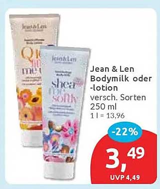 Jean & Len Bodymilk oder -lotion versch. Sorten 250 ml