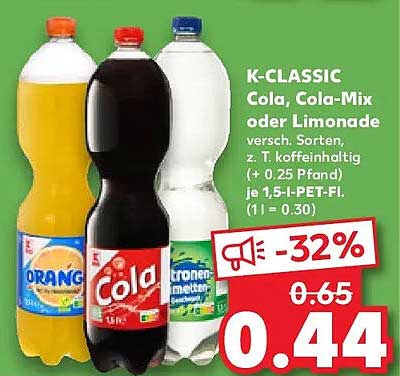 K-CLASSIC Cola, Cola-Mix oder Limonade - 1,5 l Flasche
