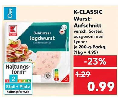 K-CLASSIC Wurst-Aufschnitt Jagdwurst 200-g-Packung