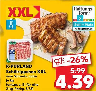 K-PURLAND Schälrippchen XXL vom Schwein, natur je kg