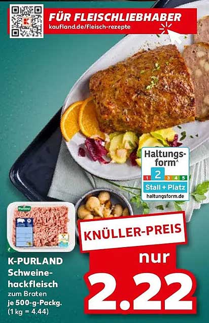 K-PURLAND Schweinehackfleisch zum Braten je 500-g-Pack.