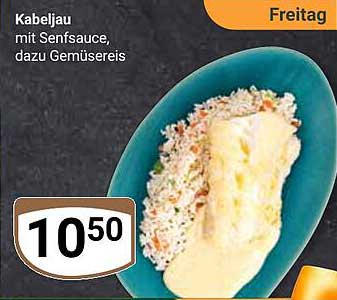Kabeljau mit Senfsauce, dazu Gemüsereis