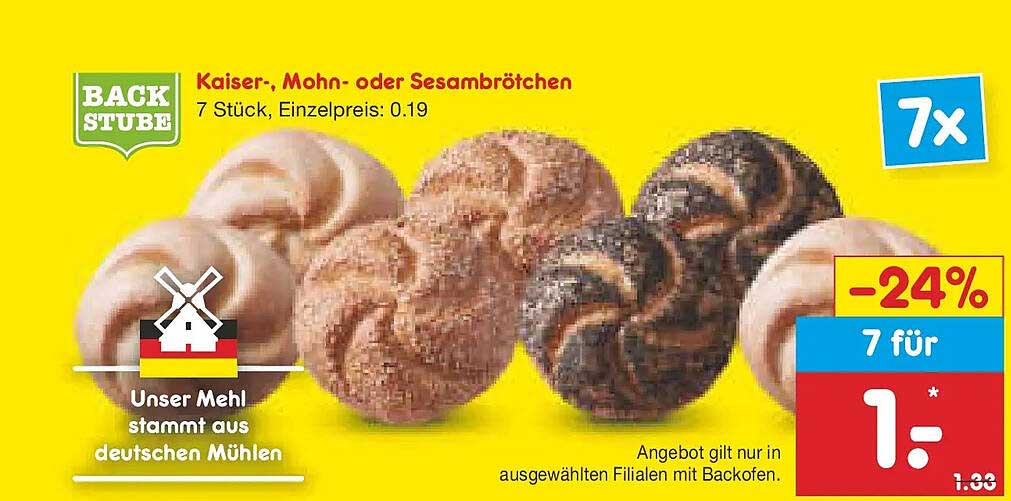 Kaiser-, Mohn- oder Sesambrötchen, 7 Stück
