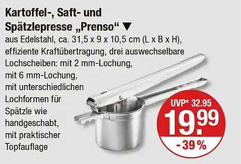 Kartoffel-, Saft- und Spätzlepresse „Prenso“