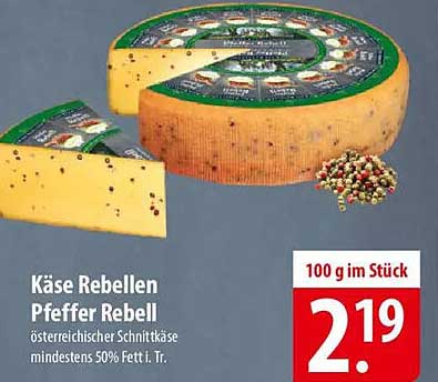 Käse Rebellen Pfeffer Rebell - österreichischer Schnittkäse, mindestens 50% Fett i. Tr.