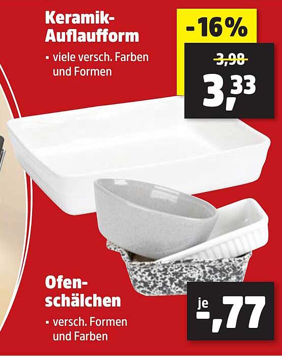 Keramik-Auflaufform und Ofenschälchen - viele verschiedene Farben und Formen