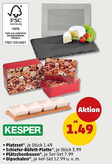 Kesper Platzset, Schiefer-Buffet-Platte, Plätzchenboxen und Dip-Schalen – tolle Angebote bei Penny