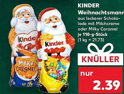 KINDER Weihnachtsmann aus leckerer Schokolade mit Milchcreme oder Milky Caramel je 110-g-Stück