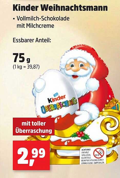 Kinder Weihnachtsmann - Vollmilch-Schokolade mit Milchcreme