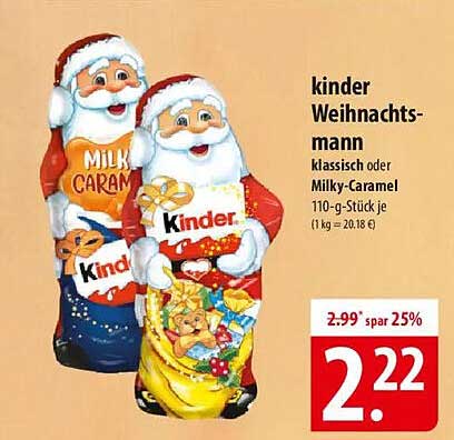 kindergarten Weihnachtsmann klassisch oder Milky-Caramel 110-g-Stück