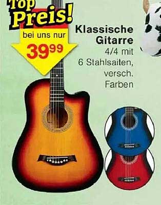 Klassische Gitarre 4/4 mit 6 Stahlsaiten, verschiedene Farben
