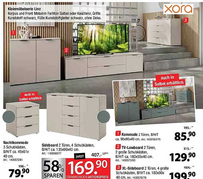 Kleinmöbelserie Linz - Kommode 2 Türen, B/H/T ca. 90x90x40 cm