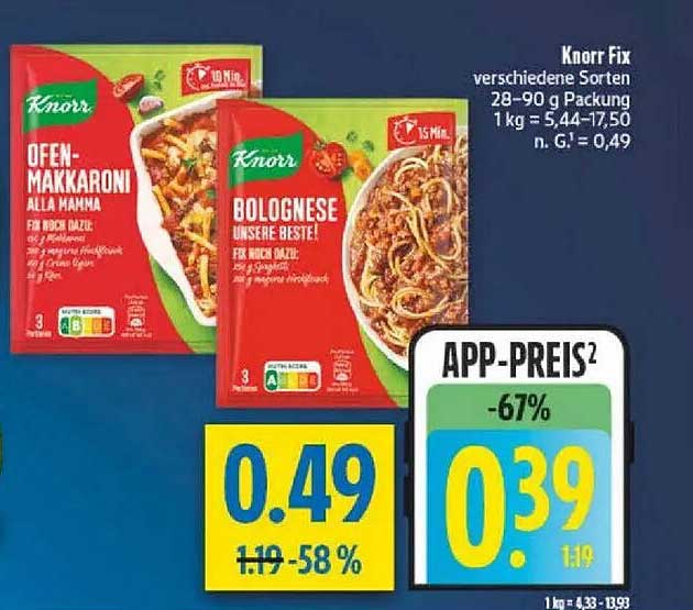 Knorr Fix verschiedene Sorten 28–90 g Packung