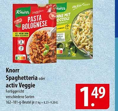 Knorr Spaghetteria oder activ Veggie Fertiggericht