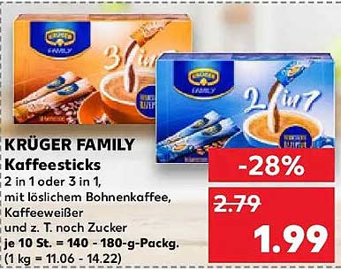 KRÜGER FAMILY Kaffeesticks 2 in 1 oder 3 in 1