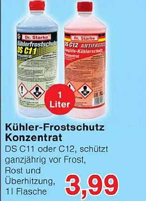 Kühler-Frostschutz Konzentrat DS C11 oder C12, schützt ganzjährig vor Frost, Rost und Überhitzung, 1l Flasche