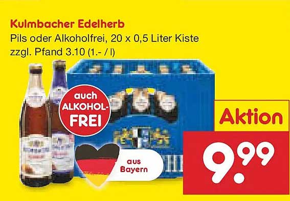 Kulmbacher Edelherb Pils oder Alkoholfrei, 20 x 0,5 Liter Kiste zzgl. Pfand