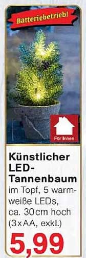 Künstlicher LED-Tannenbaum im Topf mit 5 warm-weißen LEDs, ca. 30 cm hoch