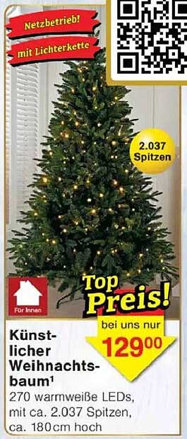 Künstlicher Weihnachtsbaum mit 270 warmweißen LEDs