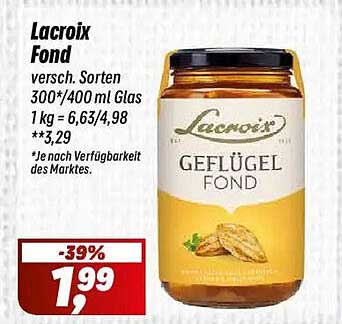 Lacroix Fond, verschiedene Sorten 300*/400 ml Glas