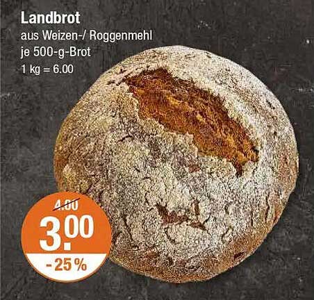 Landbrot aus Weizen-/Roggenmehl je 500-g-Brot