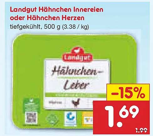 Landgut Hähnchen Innereien oder Hähnchen Herzen, tiefgekühlt, 500 g