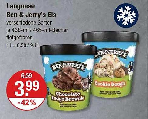 Langnese Ben & Jerry's Eis verschiedene Sorten je 438-ml / 465-ml-Becher tiefgefroren