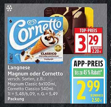 Langnese Magnum oder Cornetto – verschiedene Sorten