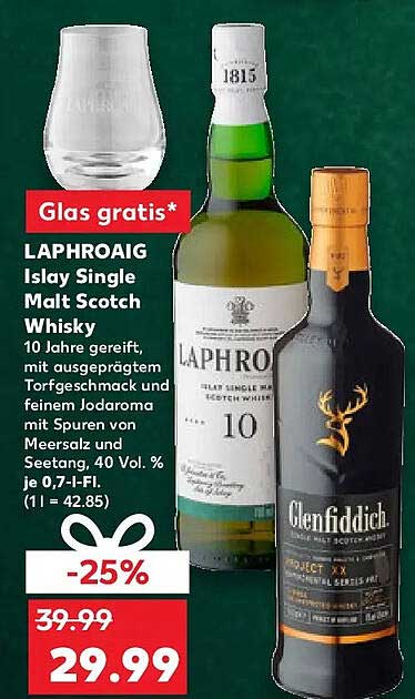 LAPHROAIG Islay Single Malt Scotch Whisky 10 Jahre mit Gratis Glas