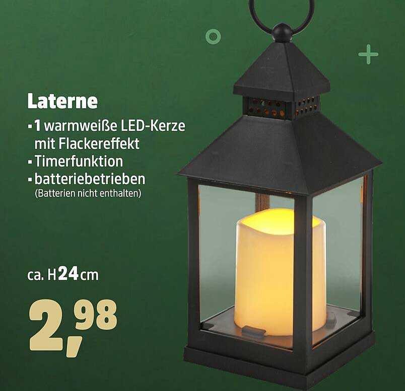 Laterne mit warmweißer LED-Kerze und Timerfunktion