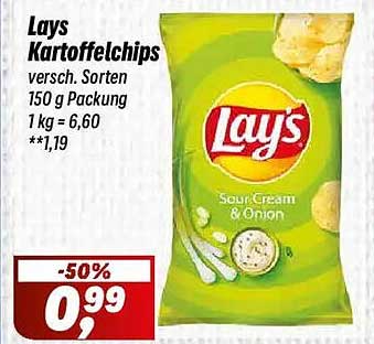Lays Kartoffelchips - Sour Cream & Onion 150 g