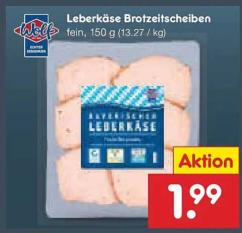 Leberkäse Brotzeitscheiben fein, 150 g (13,27 € / kg)
