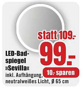LED-Badspiegel 'Sevilla' - inkl. Aufhängung, neutralweißes Licht, Ø 65 cm