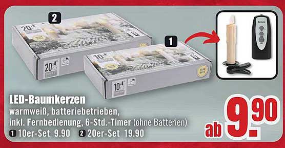 LED-Baumkerzen warmweiß, batterie betrieben, inkl. Fernbedienung, 6-Stunden-Timer (ohne Batterien)