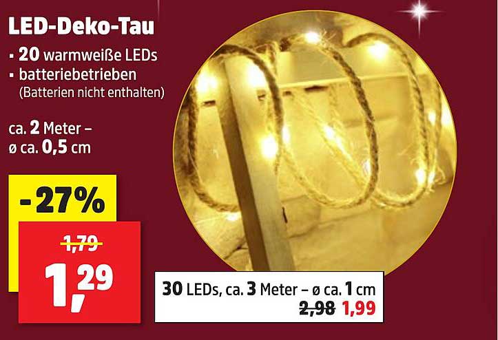 LED-Deko-Tau – 20 warmweiße LEDs, batteriebetrieben