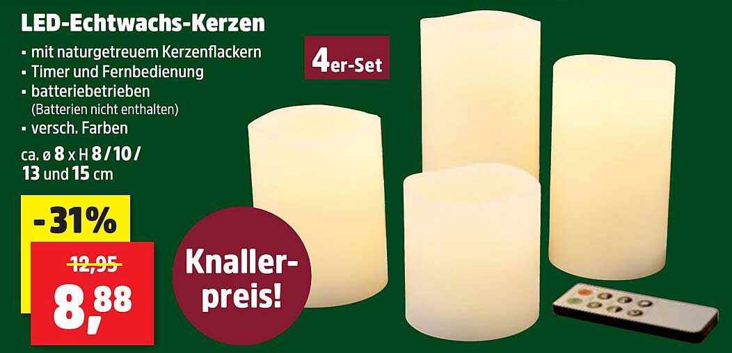 LED-Echtwachskerzen 4er-Set