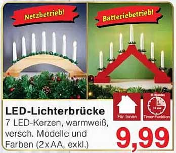 LED-Lichterbrücke mit 7 LED-Kerzen, warmweiß, verschiedene Modelle und Farben