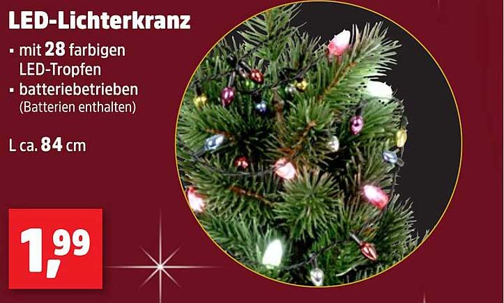 LED-Lichterkranz mit 28 farbigen LED-Tropfen, L ca. 84 cm