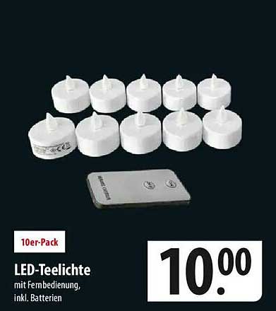 LED-Teelichter 10er-Pack mit Fernbedienung, inkl. Batterien