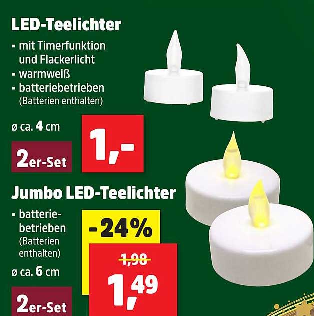 LED-Teelichter 2er-Set mit Timerfunktion und Flackerlicht