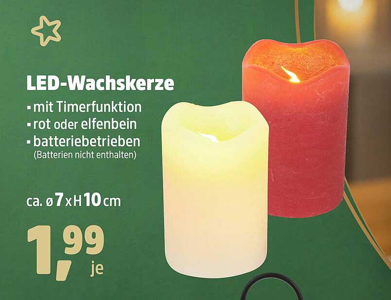 LED-Wachskerze - mit Timerfunktion, rot oder elfenbein