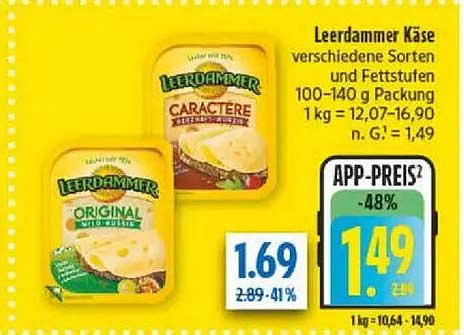 Leerdammer Käse verschiedene Sorten und Fettstufen 100–140 g Packung