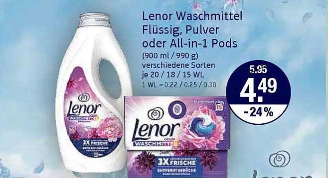 Lenor Waschmittel Flüssig, Pulver oder All-in-1 Pods (900 ml / 990 g)