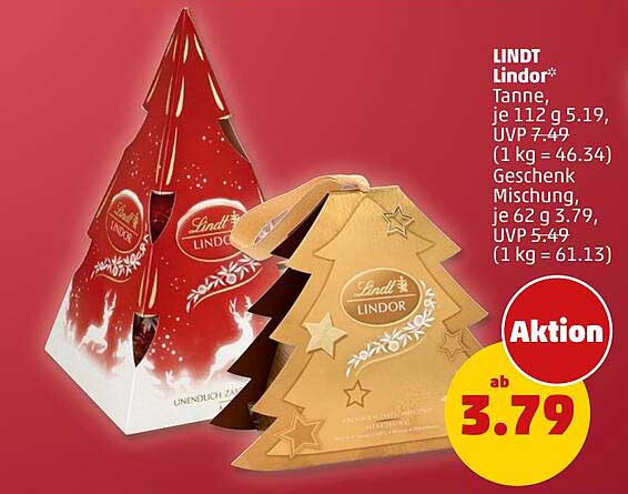 LINDT Lindor Tanne, je 112 g für nur 5,49 € (UVP 7,49 €)