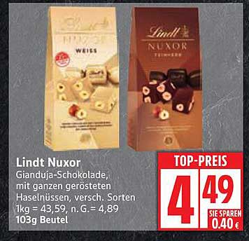 Lindt Nuxor Gianduja-Schokolade mit ganzen gerösteten Haselnüssen
